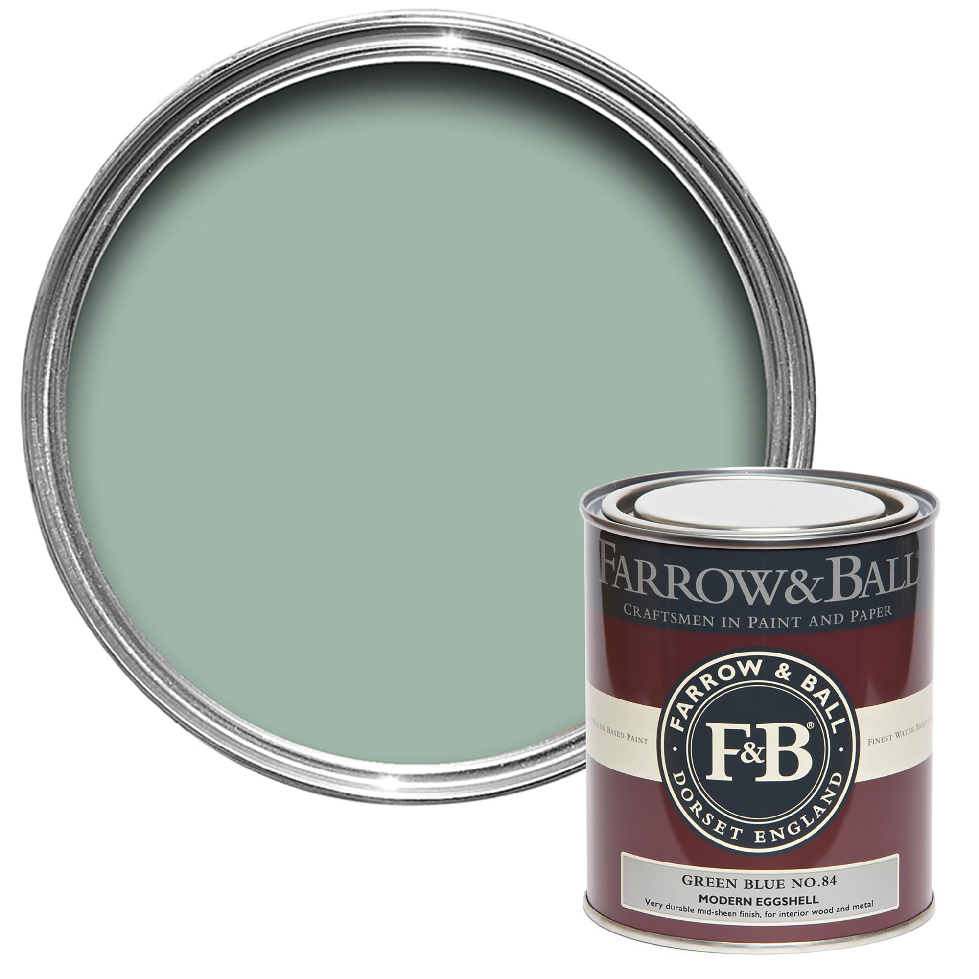 Farrow & Ball Modern Green Blue No.84 Eggshell Paint, 750ml