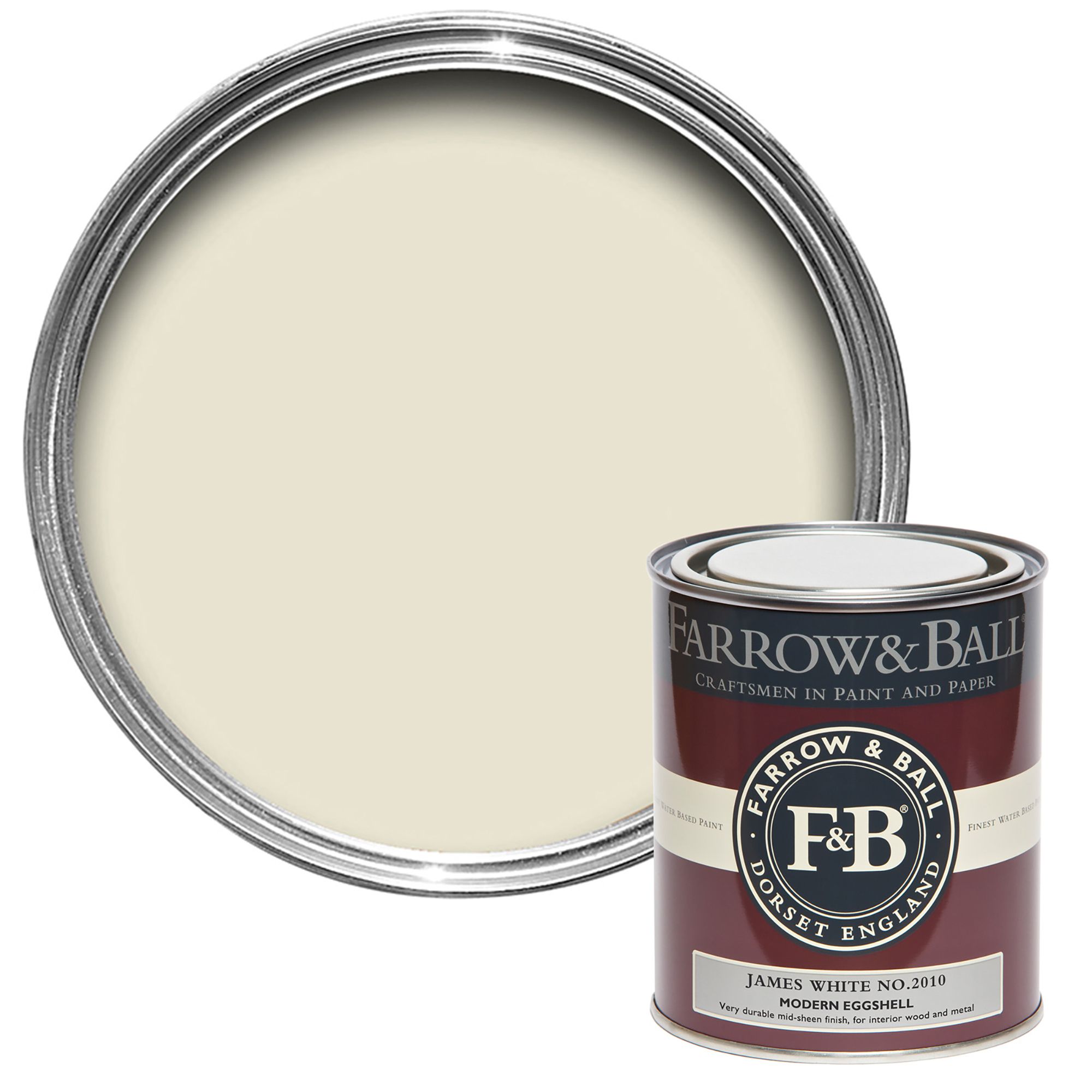 Farrow & Ball Modern James White No.2010 Eggshell Paint, 750ml