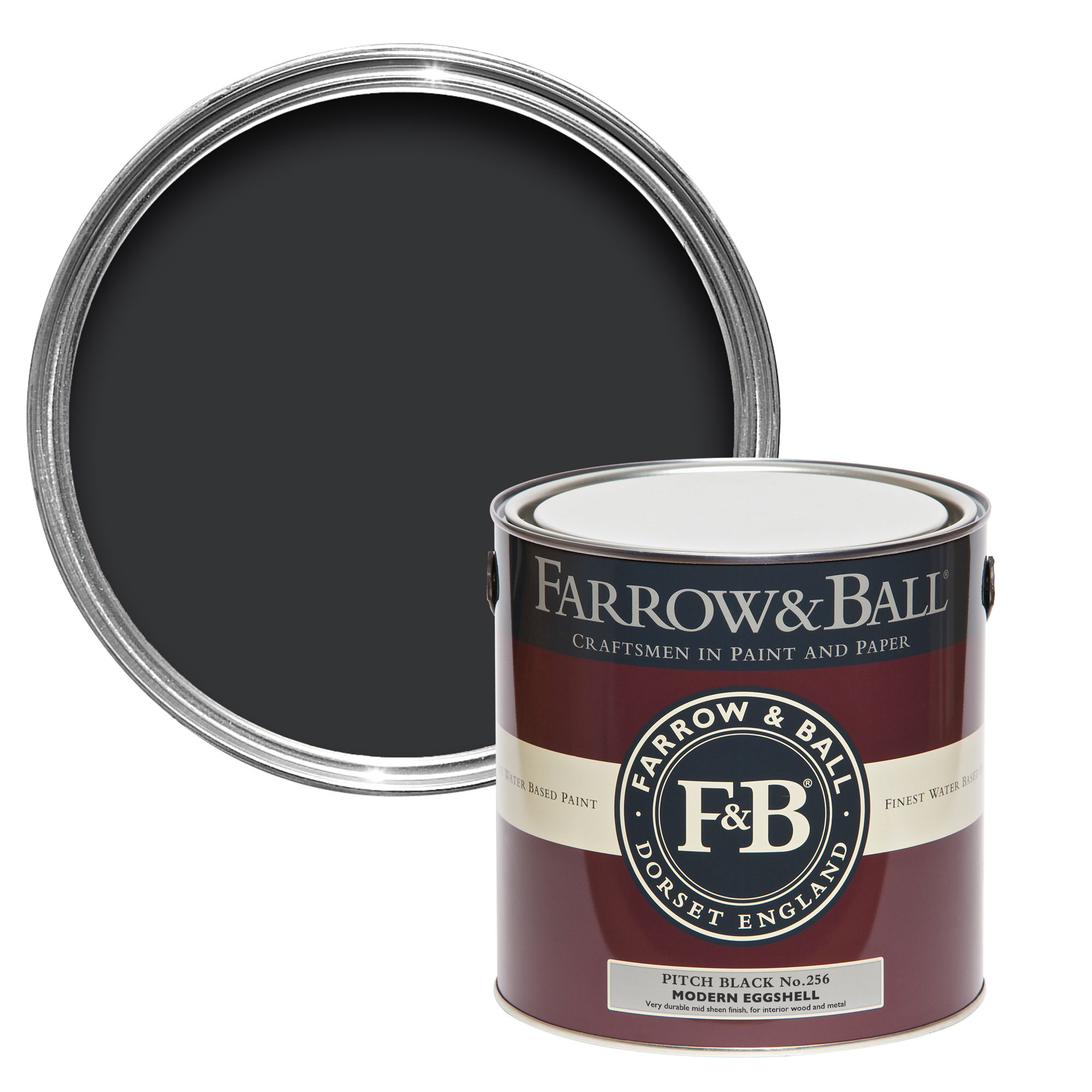 Farrow & Ball Modern Pitch Black Eggshell Interior Metal, plaster & wood Paint, 2.5L
