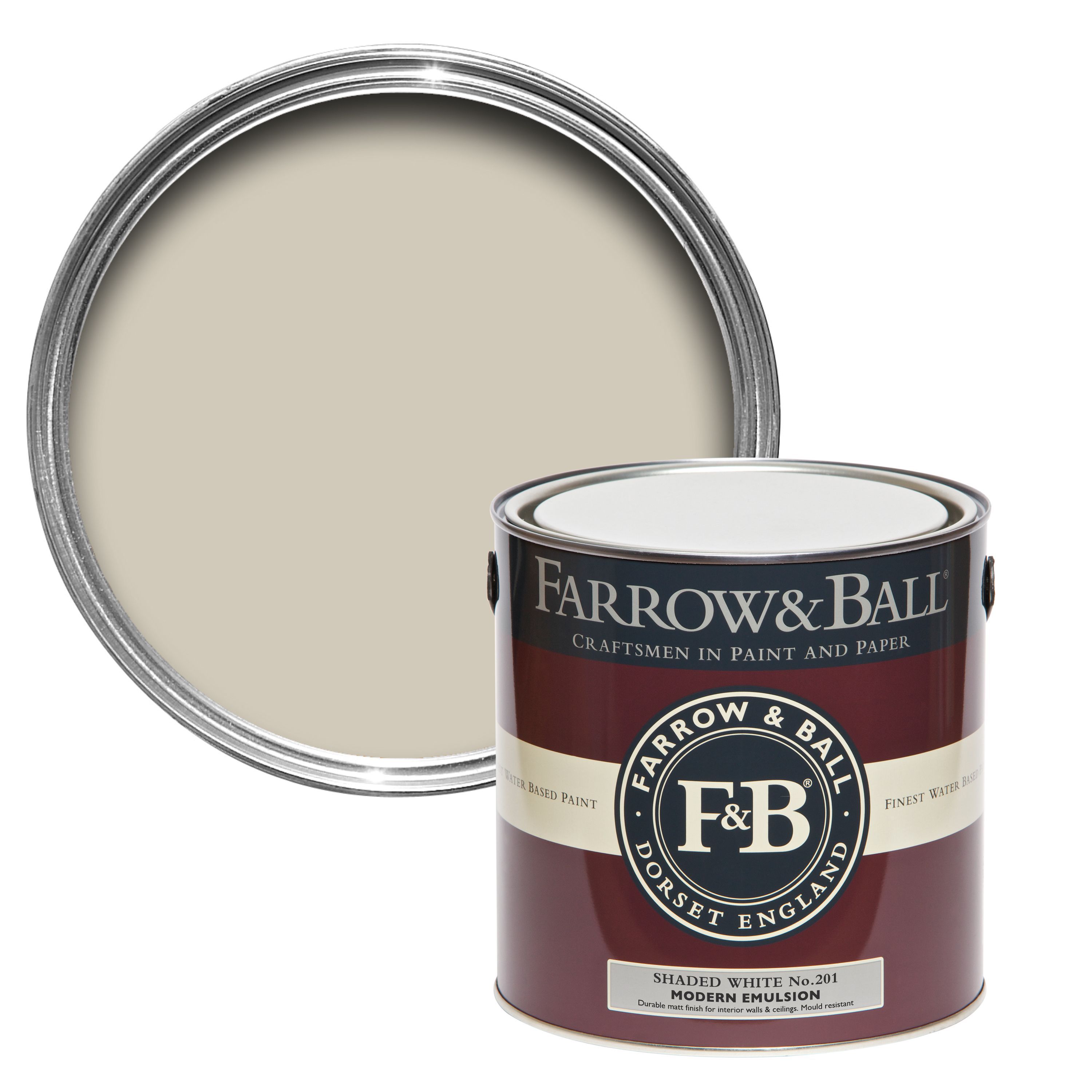 Farrow & Ball Modern Shaded White No.201 Matt Wall & ceiling Emulsion paint, 2.5L