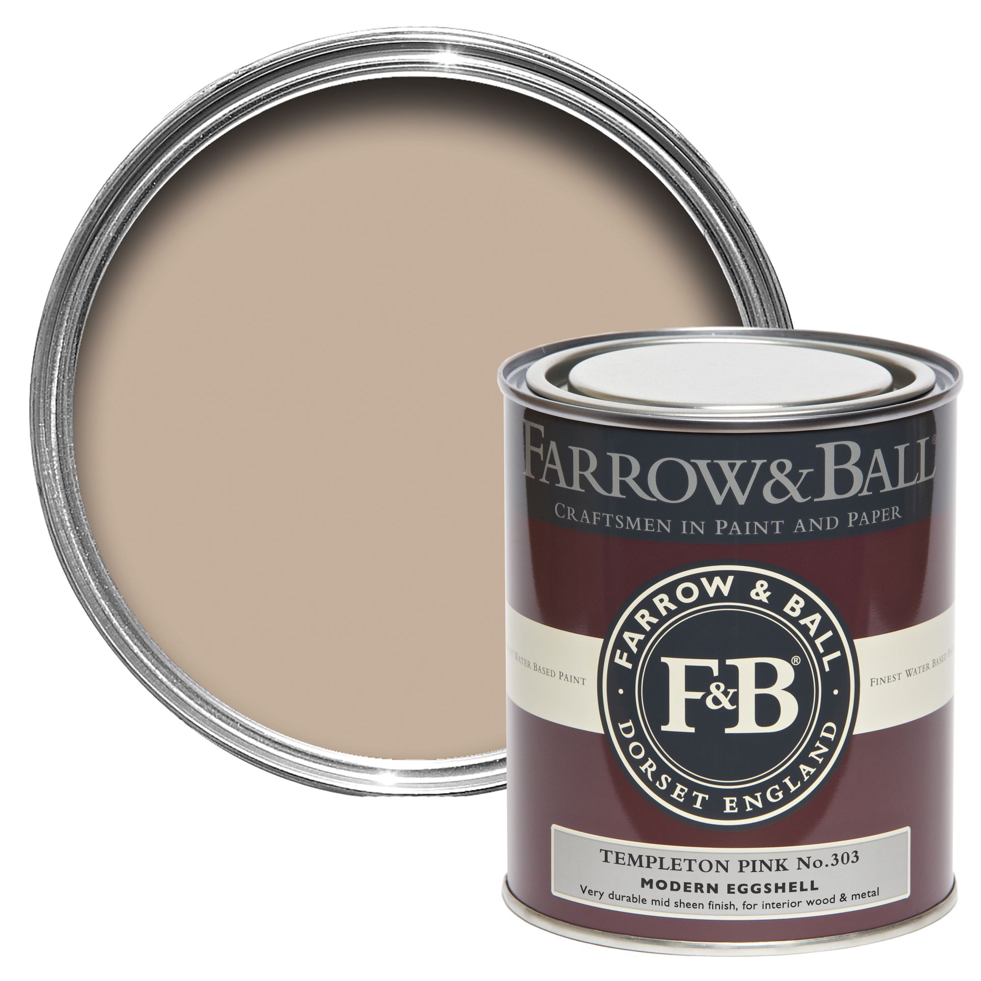 Farrow & Ball Modern Templeton Pink No.303 Eggshell Paint, 750ml