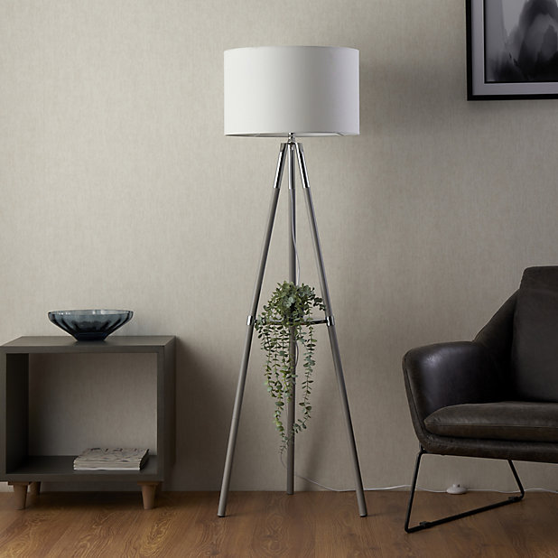 Ferrara Gloss Grey Metallic Effect, Floor Lamp With Shelves Uk