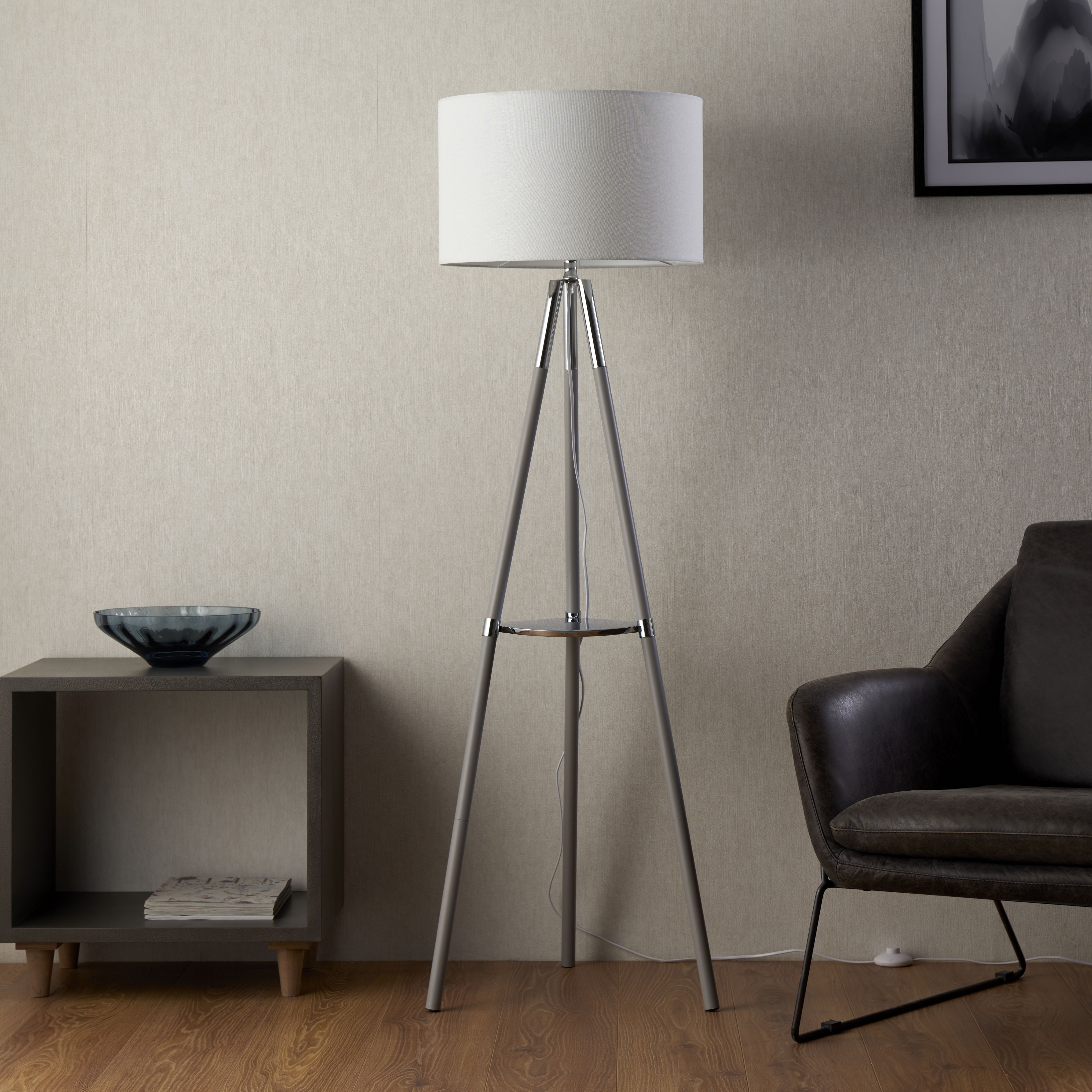 Ferrara shelf Gloss Grey Metallic effect Shelf floor lamp
