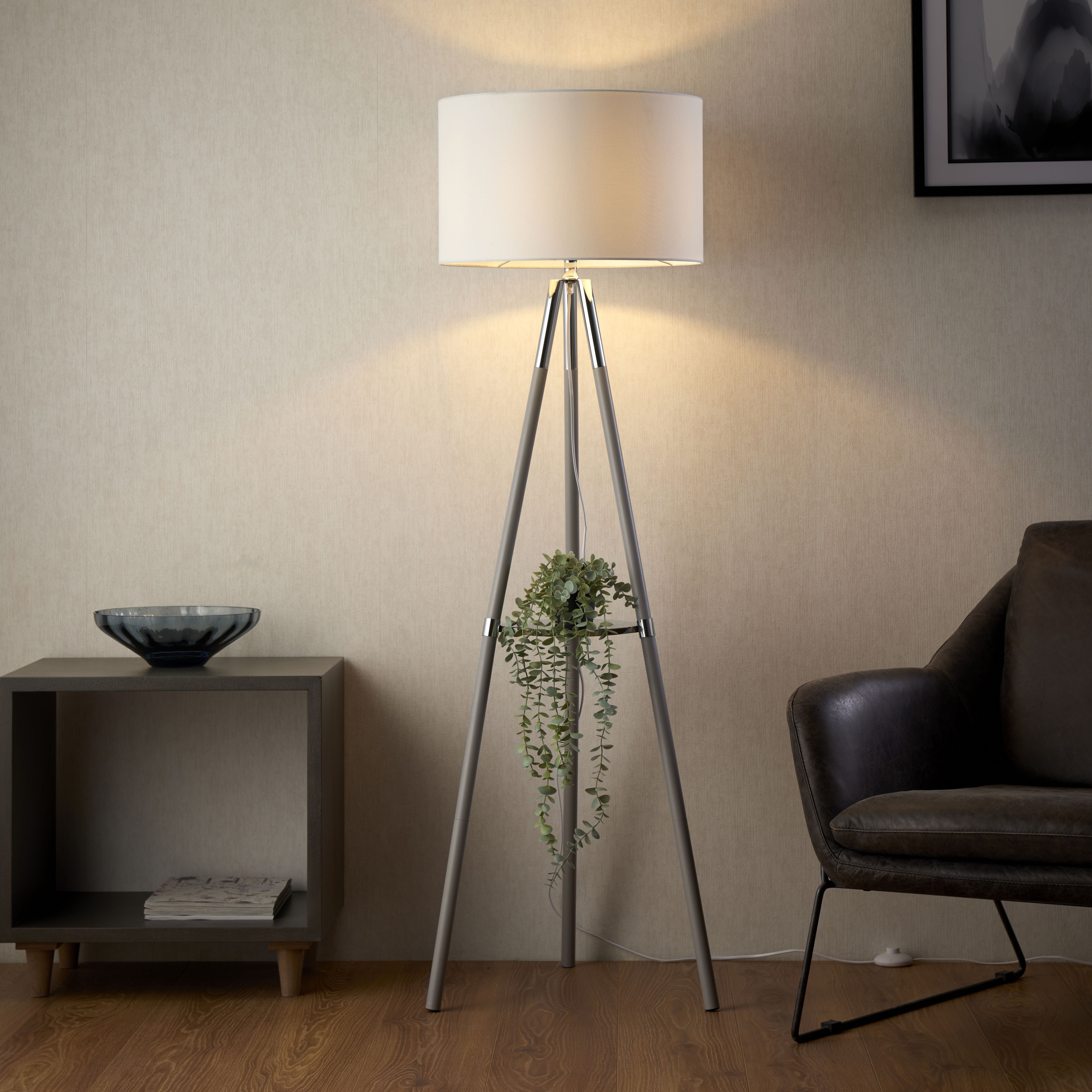 Ferrara shelf Gloss Grey Metallic effect Shelf floor lamp