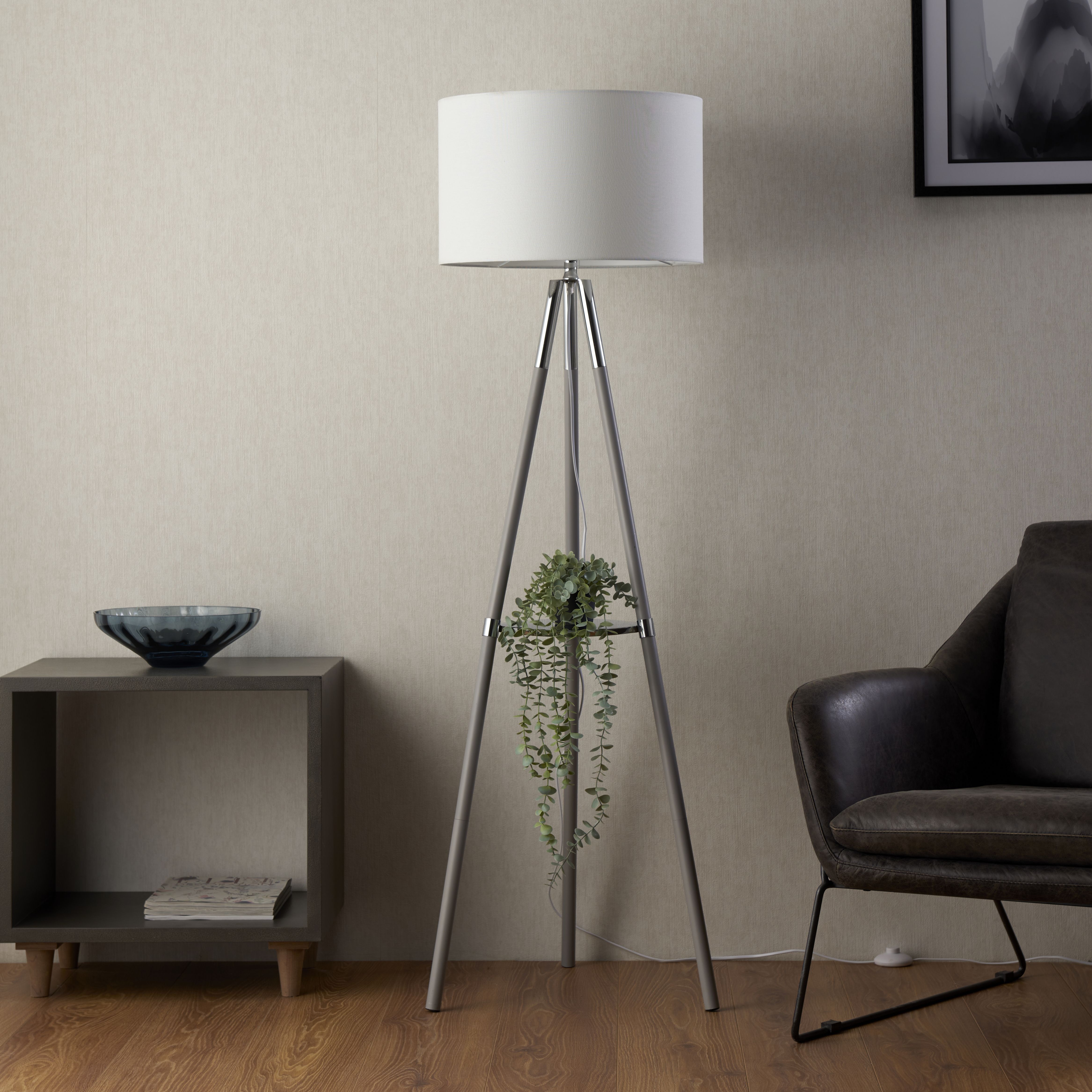 Ferrara shelf Gloss Grey Metallic effect Shelf floor lamp