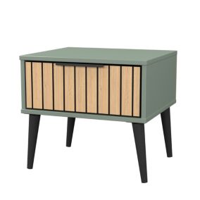 Fiji Ready assembled Green & oak 1 Drawer Bedside chest (H)429mm (W)450mm (D)395mm
