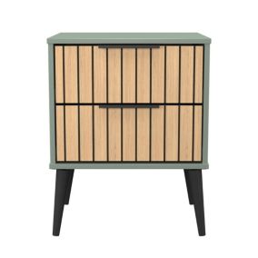 Fiji Ready assembled Green & oak 2 Drawer Smart Bedside chest (H)594mm (W)450mm (D)395mm