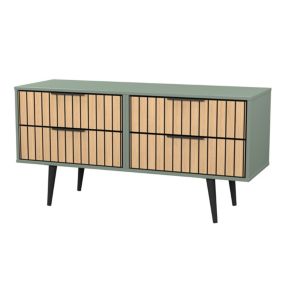 Fiji Ready assembled Green & oak 4 Drawer Bed box (H)594mm (W)1145mm (D)395mm