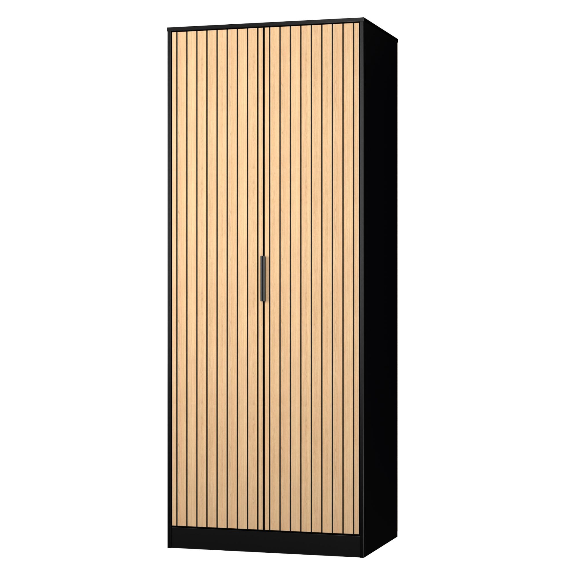 Fiji Ready assembled Scandinavian Black & oak Tall Double Wardrobe (H)1960mm (W)765mm (D)530mm