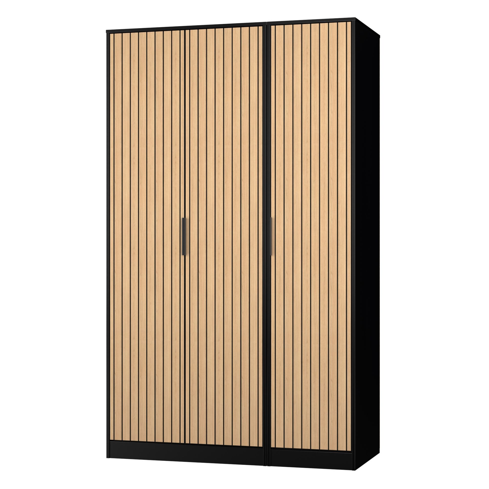 Fiji Ready assembled Scandinavian Black & oak Tall Triple Wardrobe (H)1956mm (W)1162mm (D)532mm