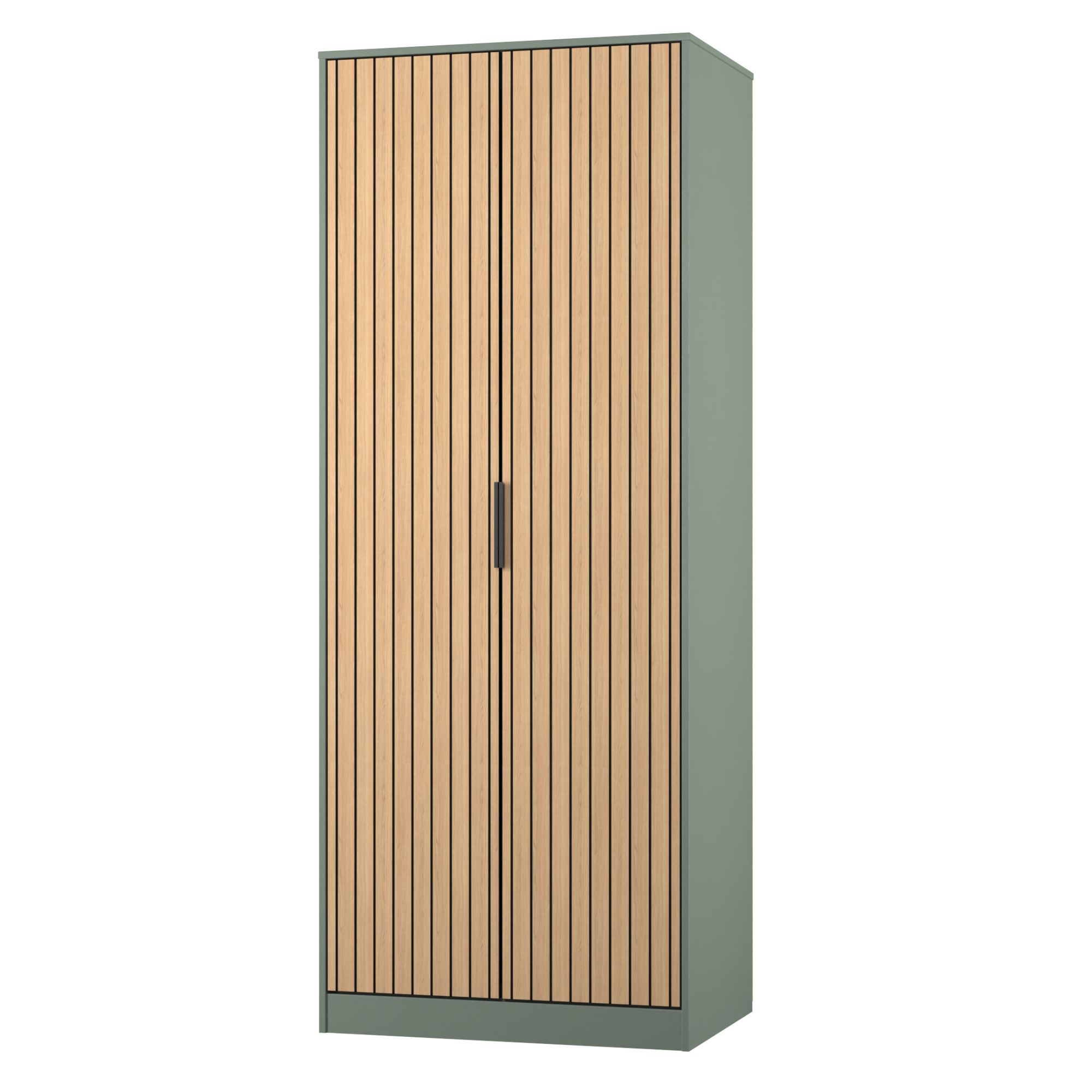 Fiji Ready assembled Scandinavian Green & oak Tall Double Wardrobe (H)1960mm (W)765mm (D)530mm