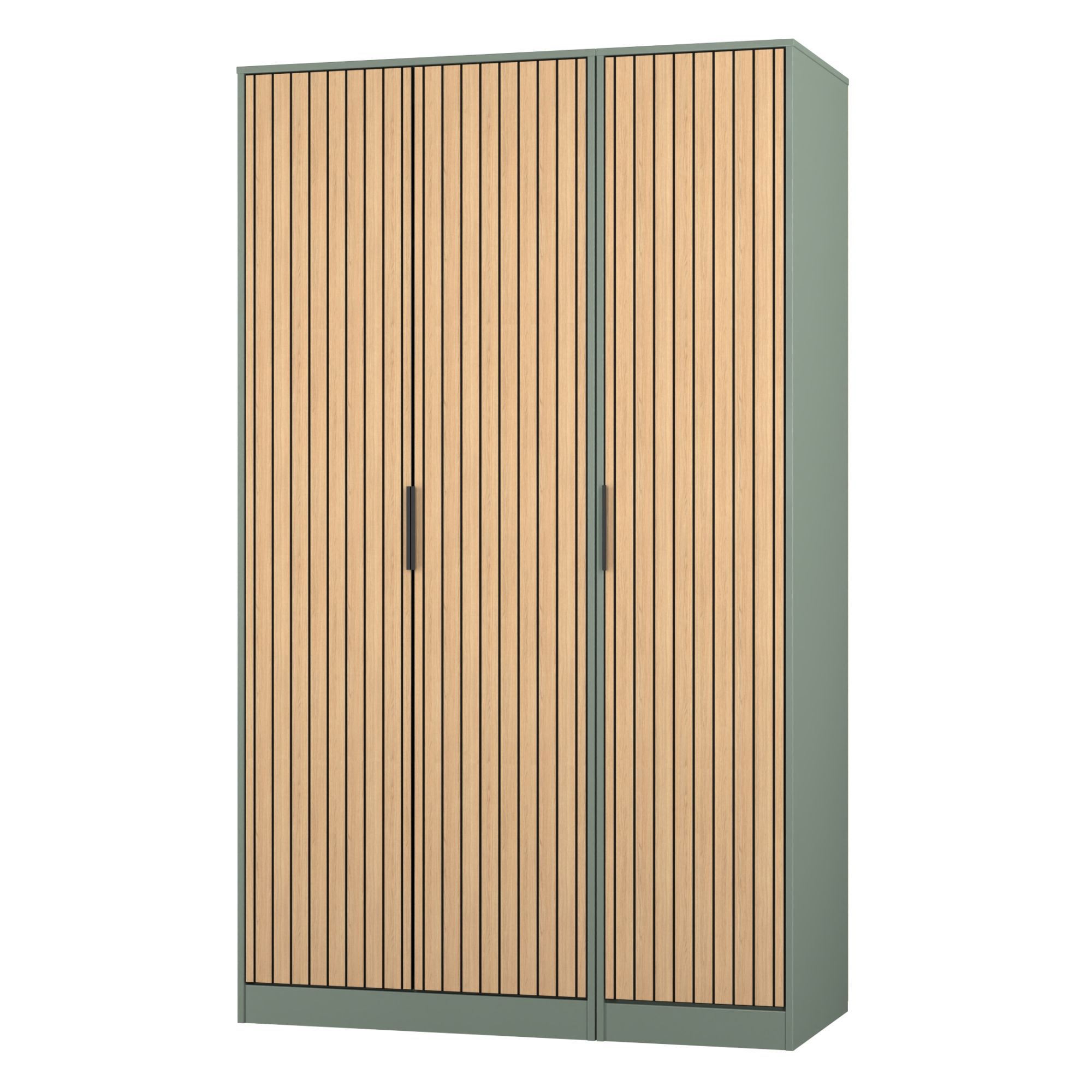 Fiji Ready assembled Scandinavian Green & oak Tall Triple Wardrobe (H)1956mm (W)1162mm (D)532mm