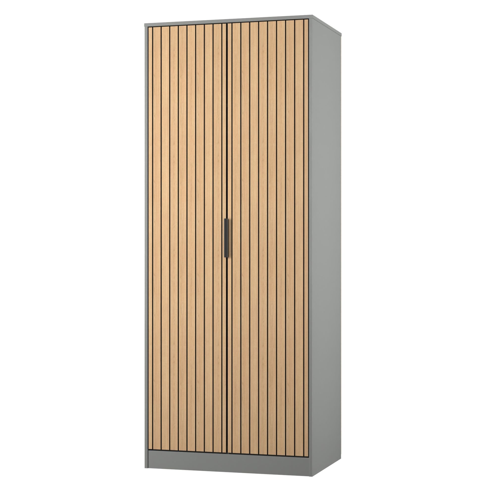 Fiji Ready assembled Scandinavian Grey & oak Tall Double Wardrobe (H)1960mm (W)765mm (D)530mm