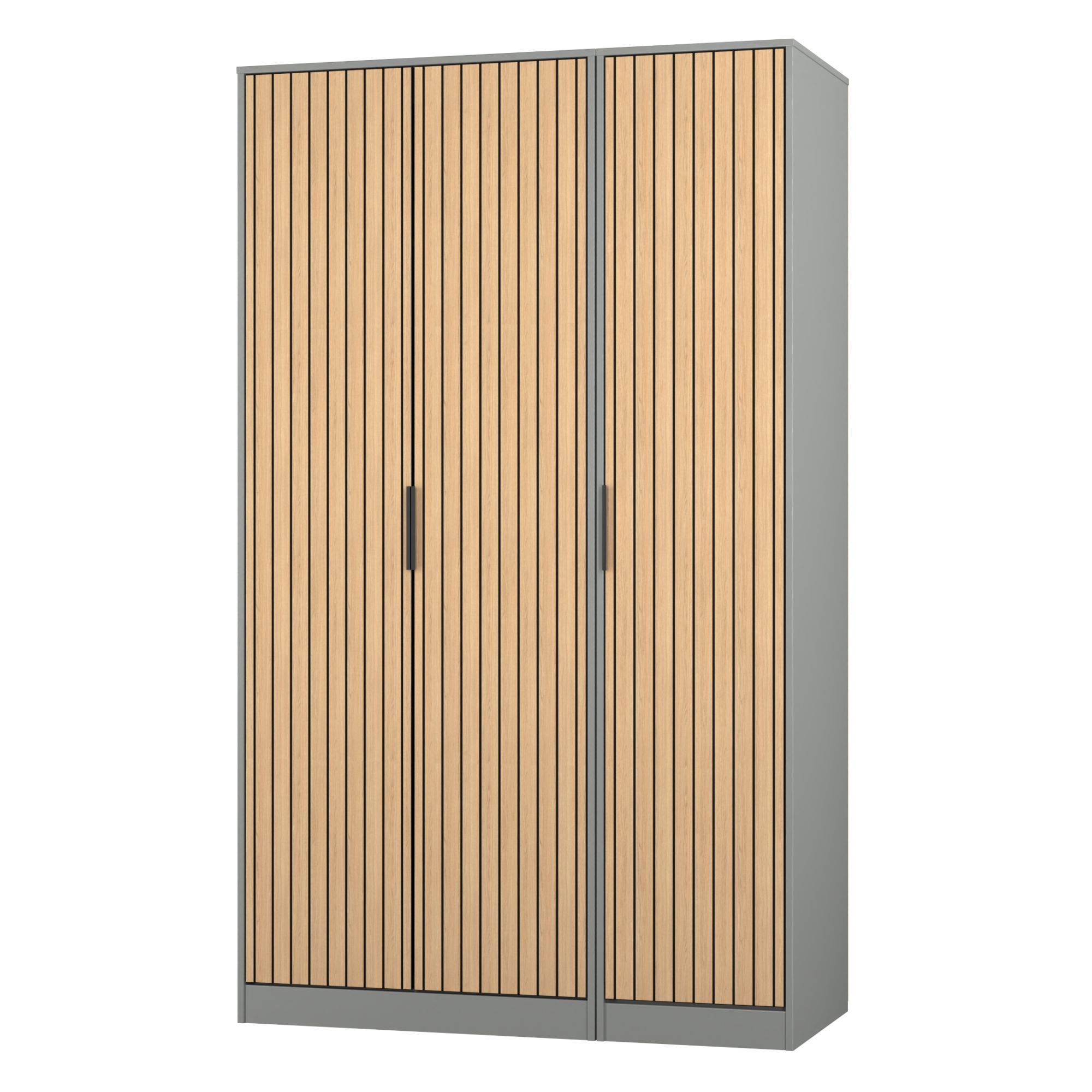 Fiji Ready assembled Scandinavian Grey & oak Tall Triple Wardrobe (H)1956mm (W)1162mm (D)532mm