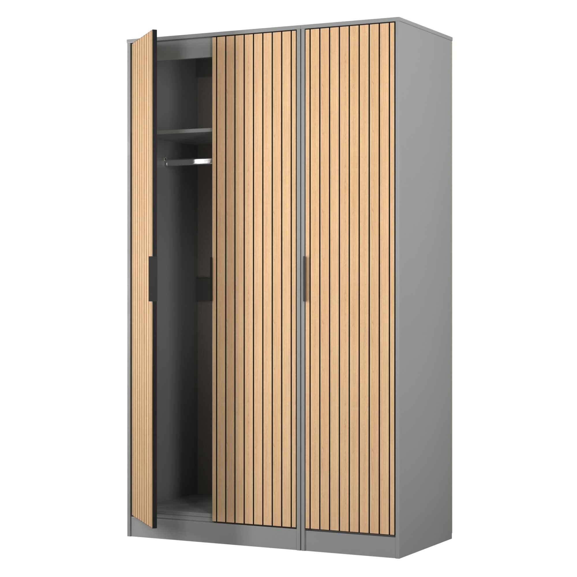 Fiji Ready assembled Scandinavian Grey oak Tall Triple Wardrobe H 1956mm W 1162mm D 532mm