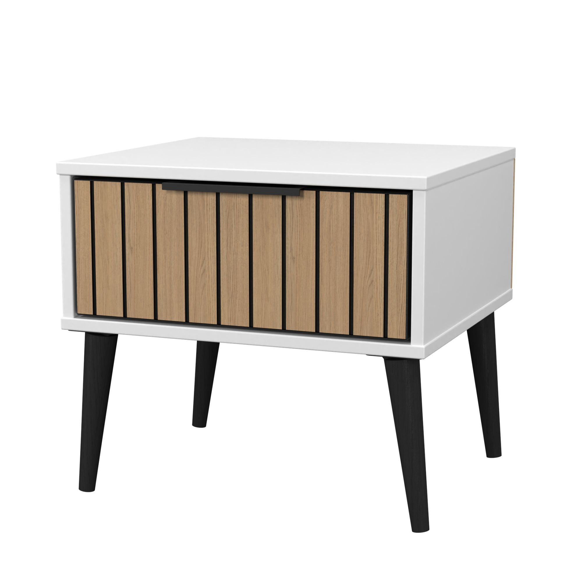 Fiji Ready assembled White & oak 1 Drawer Bedside chest (H)429mm (W)450mm (D)395mm