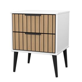 Fiji Ready assembled White & oak 2 Drawer Bedside chest (H)594mm (W)450mm (D)395mm