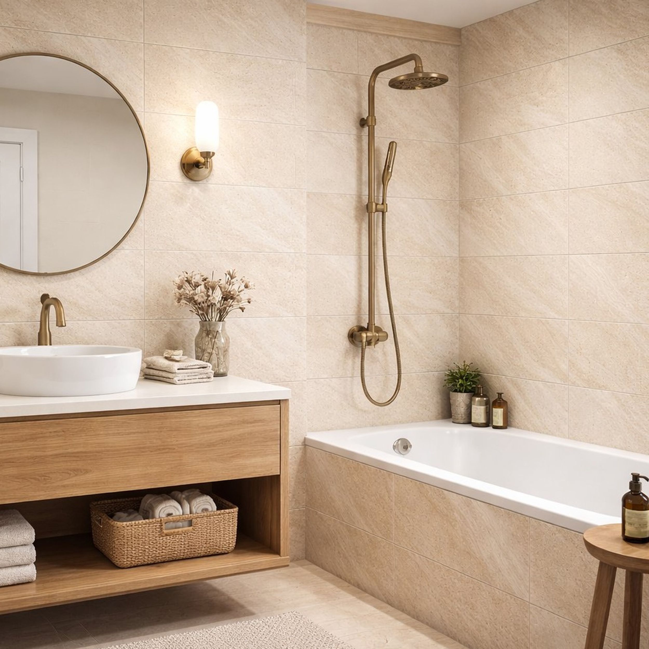 Fiji Sand Matt Stone effect Ceramic Indoor Wall Tile, Pack of 10, (L)400mm (W)250mm
