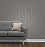 Fine Décor Apex Charcoal Geometric Metallic effect Smooth Wallpaper
