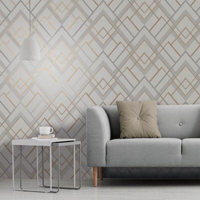 Fine Décor Flemming Grey Geometric Metallic effect Embossed Wallpaper ...