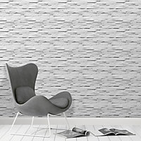 Fine Décor Ledgestone White Stone effect Smooth Wallpaper