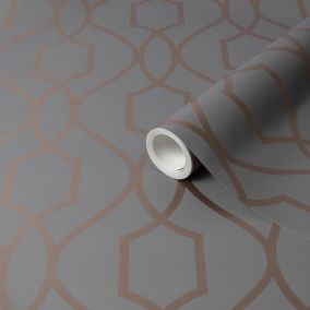 Fine Décor Apex Charcoal Geometric Metallic effect Smooth Wallpaper Sample