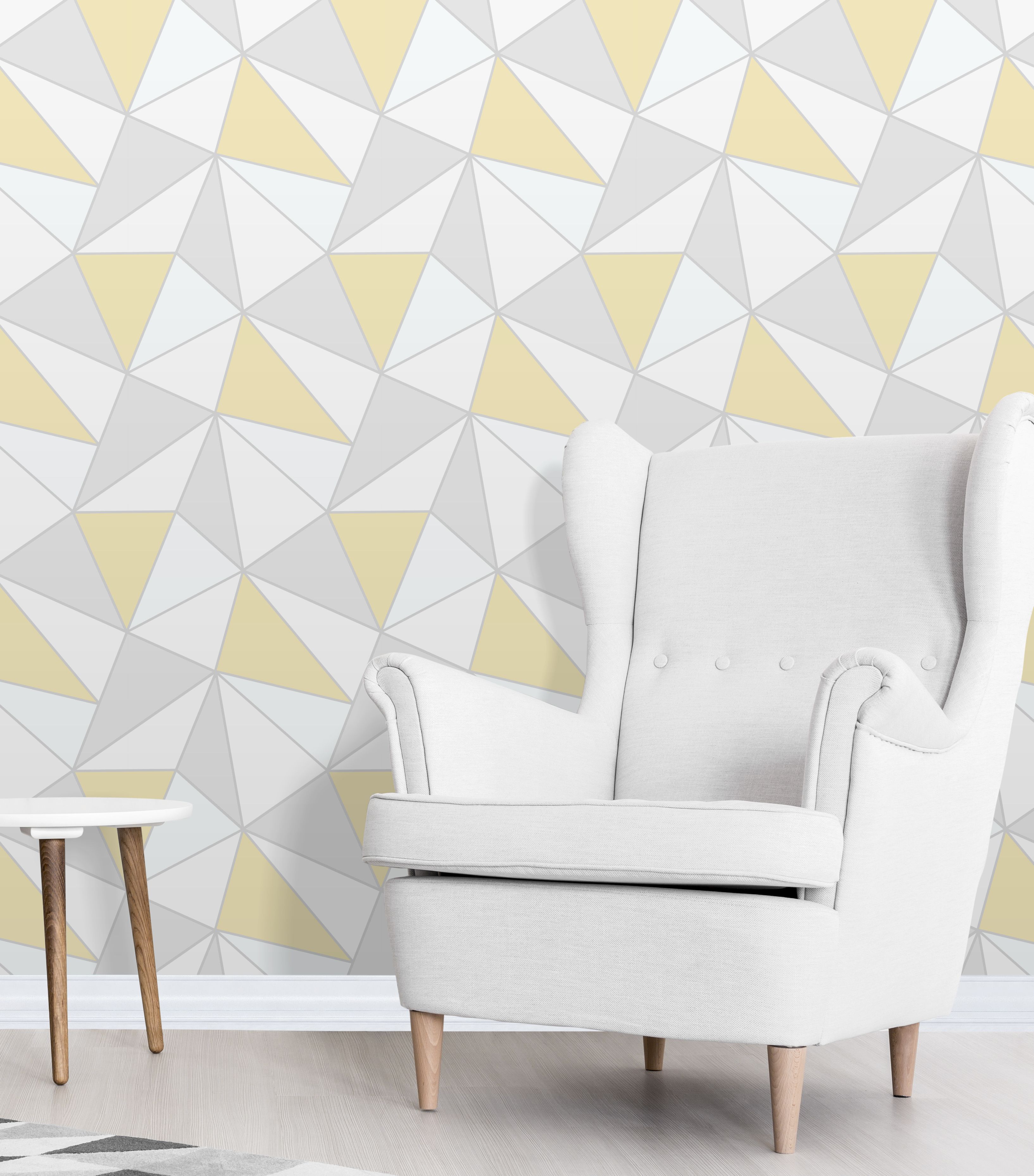 Fine Decor Apex Grey & yellow Metallic effect Geometric Smooth Wallpaper Sample