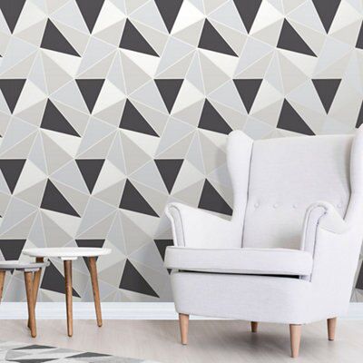 Fine Decor Black & grey Geometric Embossed Wallpaper