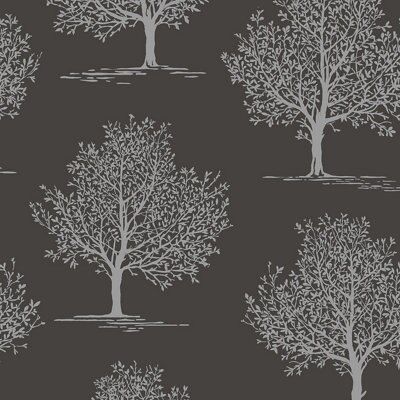 Fine Décor Black Trees Glitter effect Textured Wallpaper