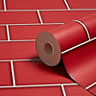 Fine Décor Ceramica Red Subway tile Blown Wallpaper
