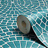 Fine Décor Ceramica Teal Mosaic Blown Wallpaper