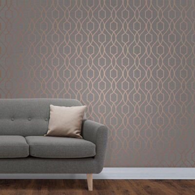 Fine Decor Grey Copper effect Geometric Embossed Wallpaper