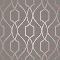 Fine Décor Grey Geometric Copper effect Embossed Wallpaper