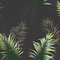 Fine Décor Kalani Black & green Palm leaf Wallpaper