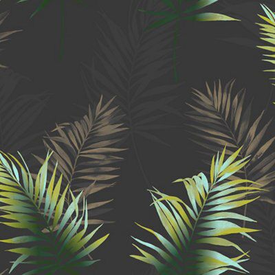 Fine Decor Kalani Black & green Palm leaf Wallpaper
