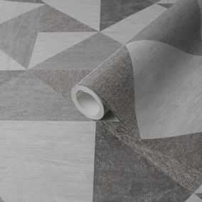 Fine Decor Melrose Grey Metallic effect Geometric Smooth Wallpaper Sample