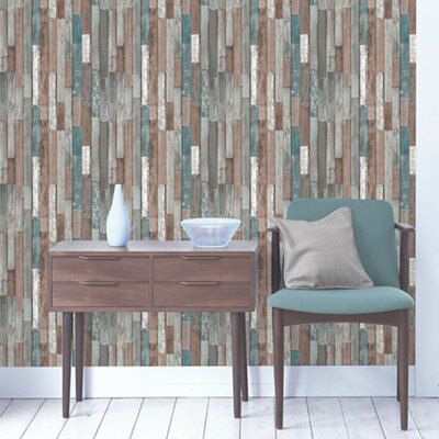 Fine Décor Multicolour Wood Wallpaper | DIY at B&Q