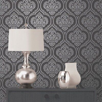 Fine Décor Ornamental Black Glitter effect Embossed Wallpaper