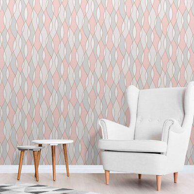 Fine Decor Pink Metallic effect Geometric Embossed Wallpaper