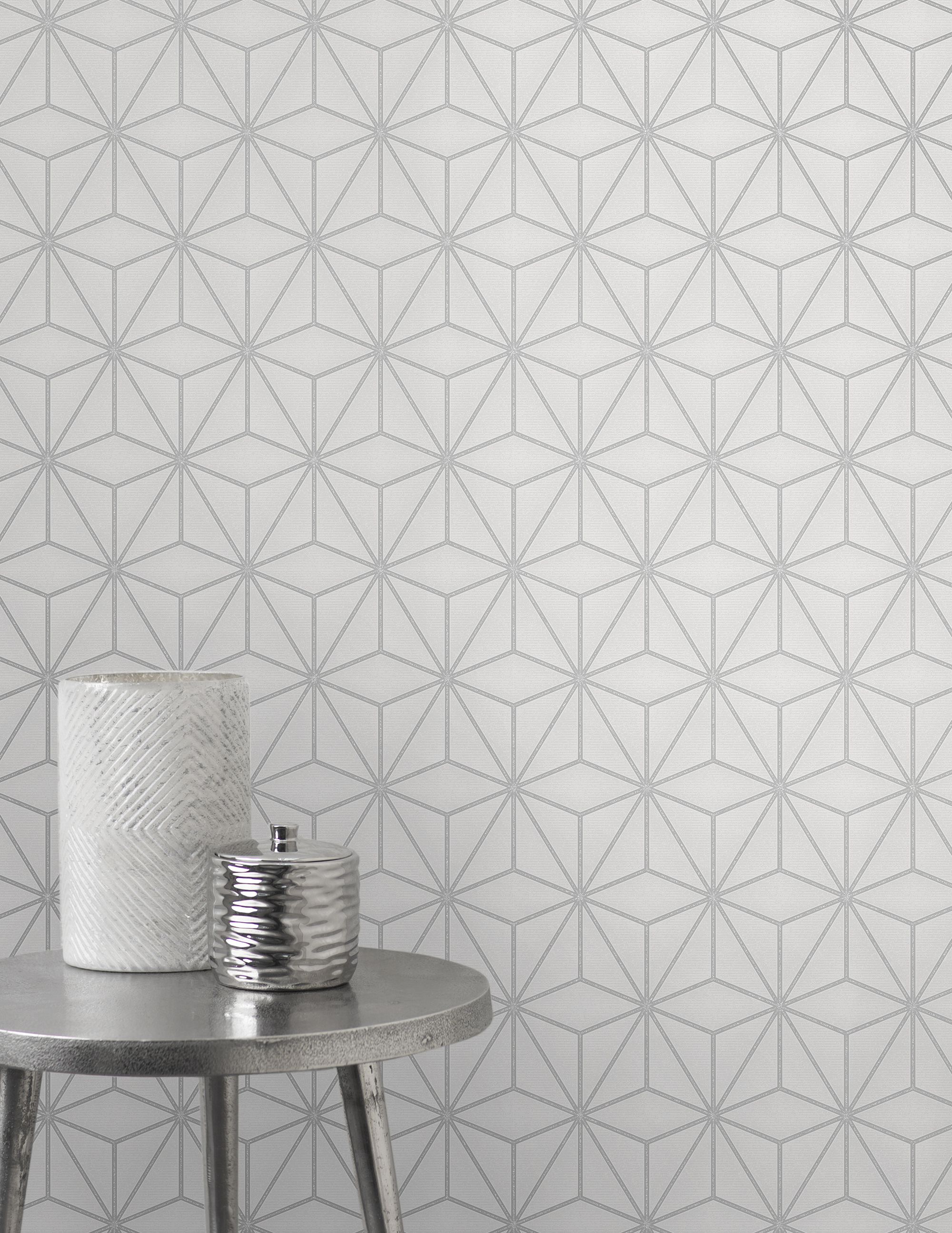 Fine Décor Pulse Geometric Metallic effect Embossed Wallpaper Sample