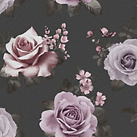 Fine Décor Rosa Black & pink Floral Wallpaper
