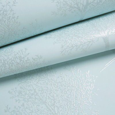 Fine Décor Sparkle Light teal Trees Glitter effect Textured Wallpaper