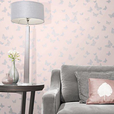 Fine Décor Sparkle Pink Butterfly Glitter effect Embossed Wallpaper