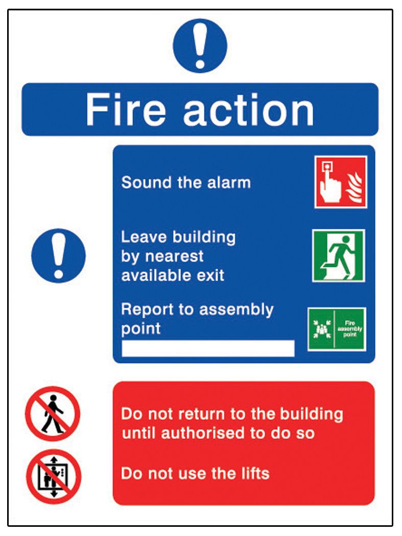 Fire action PVC Safety sign, (H)200mm (W)150mm | DIY at B&Q