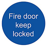 Fire door keep locked PVC Safety sign, (H)100mm (W)100mm