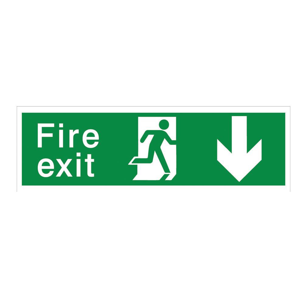 Fire exit with arrow back Polyvinyl chloride (PVC) Safety sign, (H)125mm (W)400mm