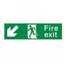 Fire exit with arrow down left Polyvinyl chloride (PVC) Safety sign, (H)125mm (W)400mm