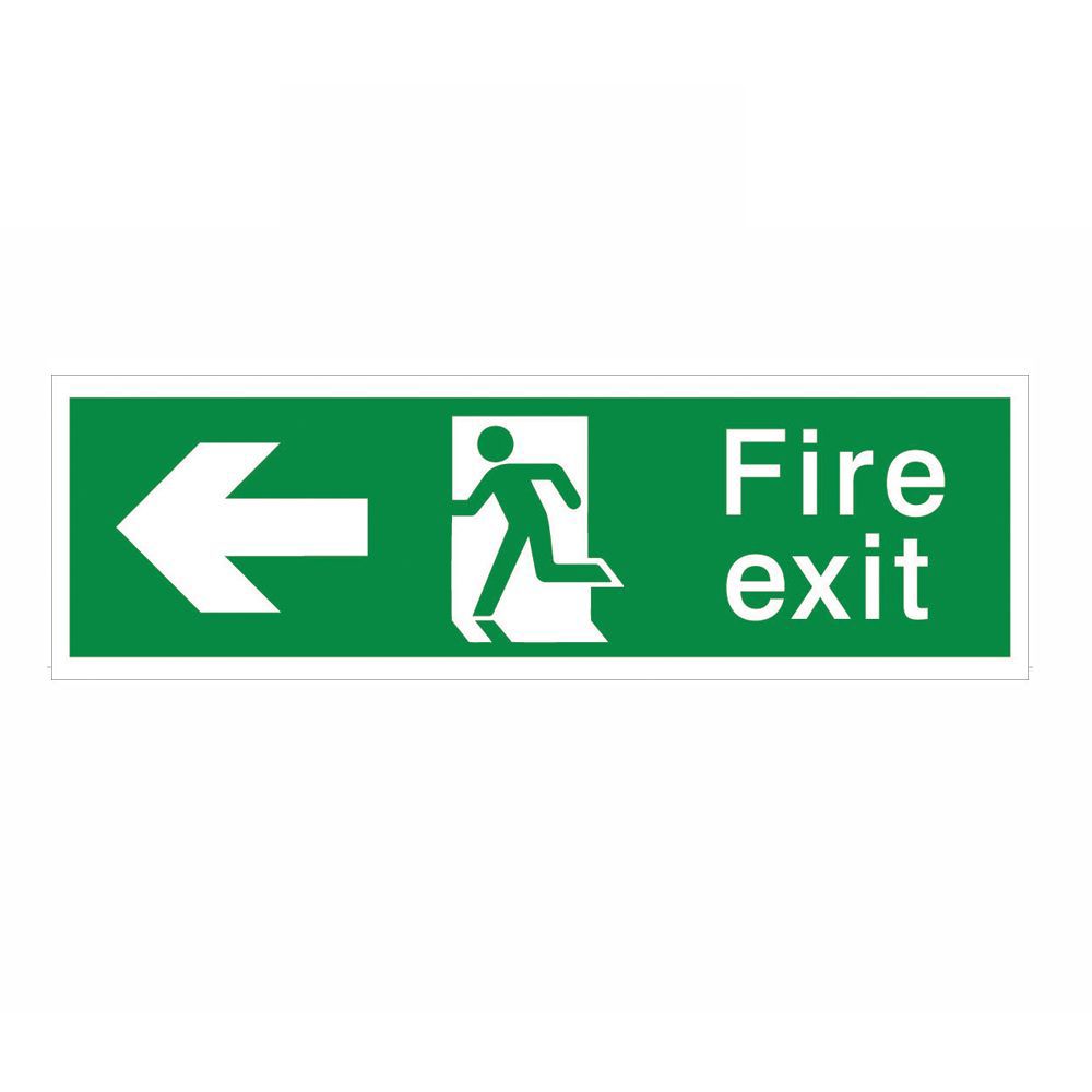 Fire exit with arrow left Polyvinyl chloride (PVC) Safety sign, (H ...