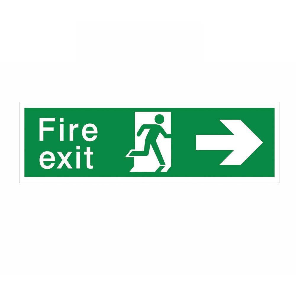 Fire exit with arrow right Polyvinyl chloride (PVC) Safety sign, (H)125mm (W)400mm