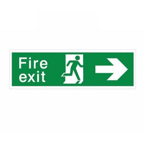 Fire exit with arrow right Polyvinyl chloride (PVC) Safety sign, (H)125mm (W)400mm